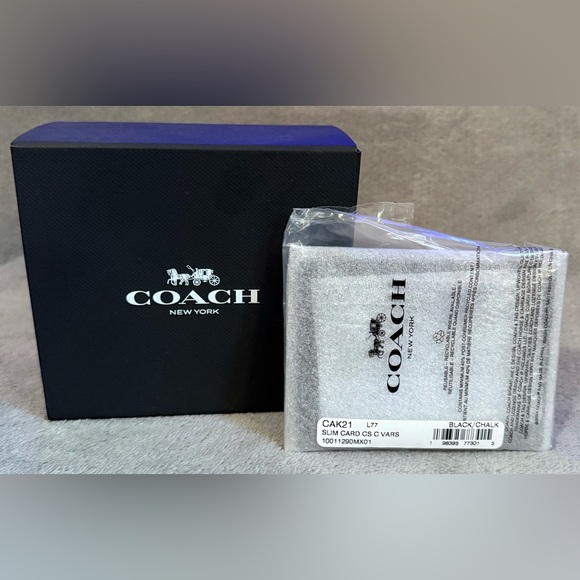 🖤COACH🖤Varsity Slim Card Case in Black/Chalk/NWT - Picture 4 of 5